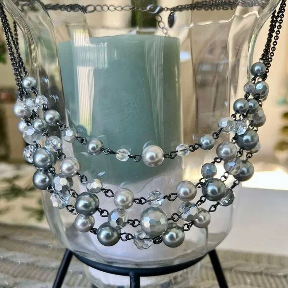 Lia Sophia “Plaza” Multi-Strand Necklace – Hematite & Silver Tones - Picture 1 of 4